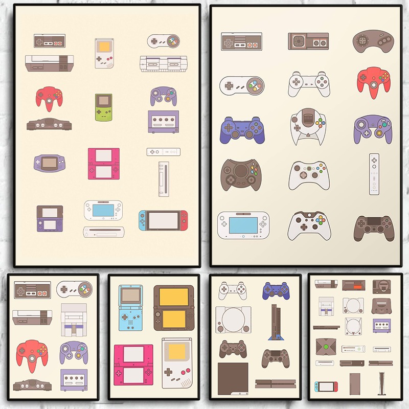 Gaming Console With - لوحة فنية قماشية لتطور أجهزة ألعاب