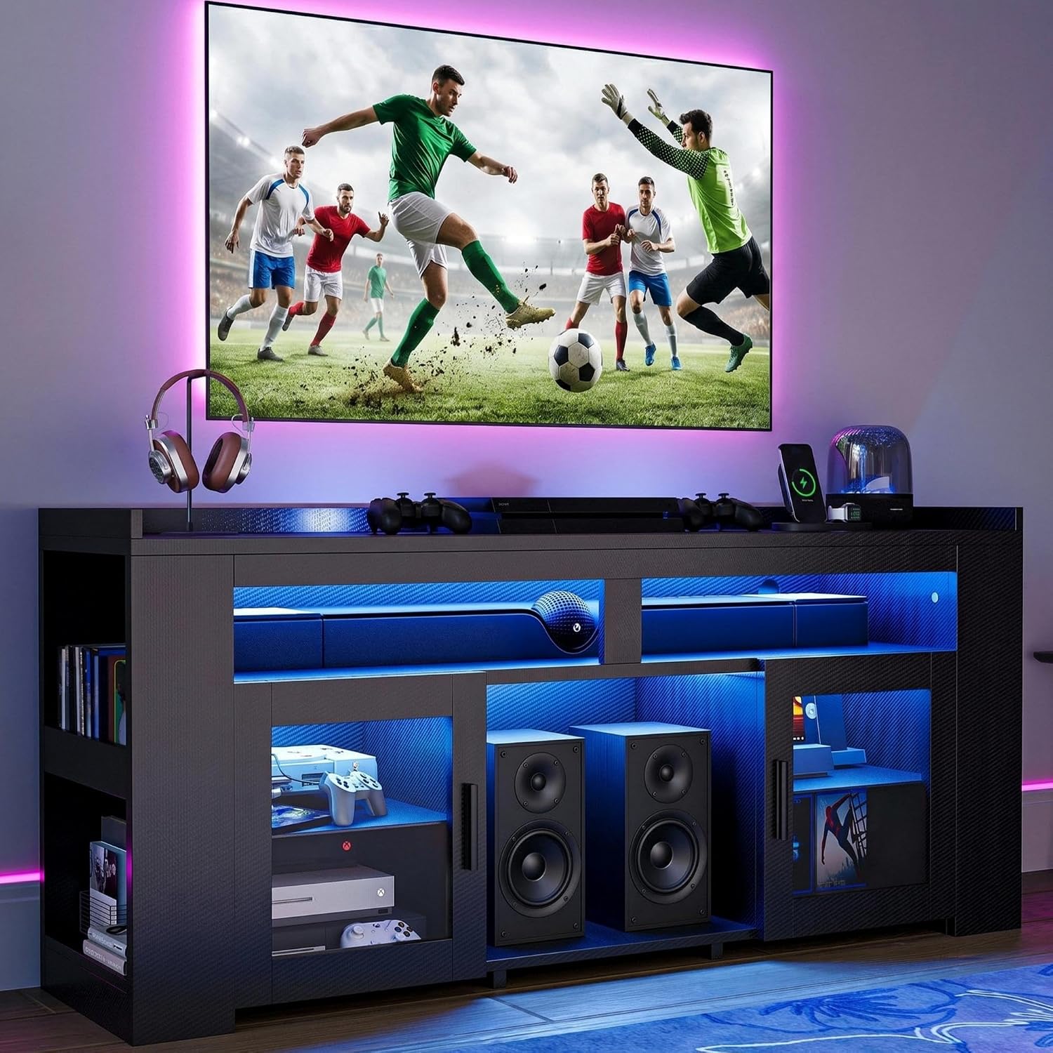 حامل تلفاز مع محطة شحن وإضاءة  - مراجعة Gaming Console Room وسعره