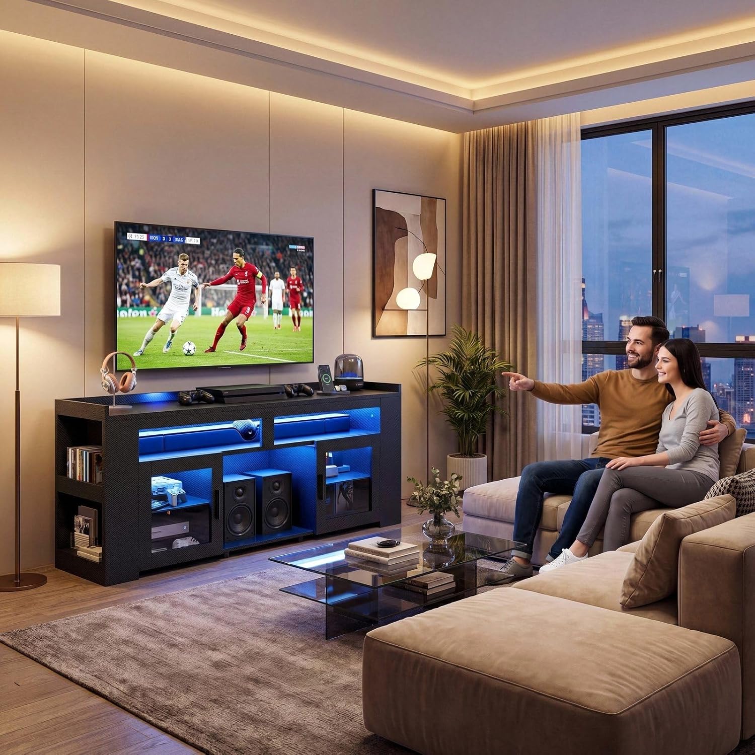 حامل تلفاز مع محطة شحن وإضاءة  - مراجعة Gaming Console Room وسعره